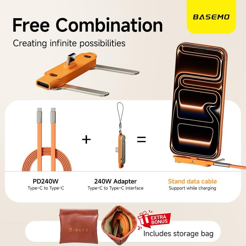 🔥240W 2-in-1 Detachable Invisible Stand Fast Charging Cable🔥